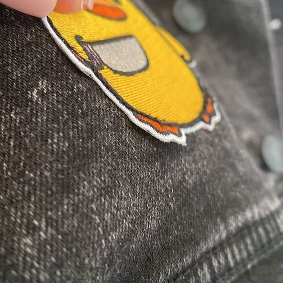 Embellished Black Oversized Denim Jacket Size L - Picture 5 of 11